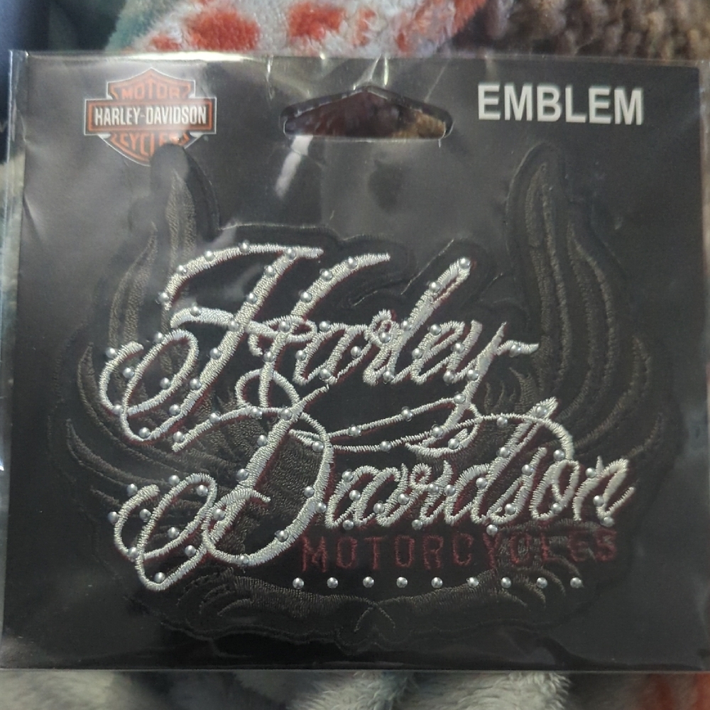 Harley-Davidson Silver Script Emblem Patch with Red Accent